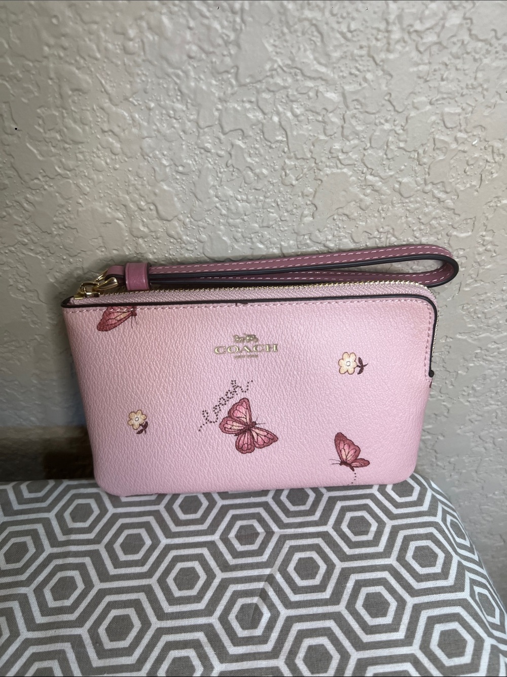 COACH Pink Butterfly & Floral Wristlet Clutch